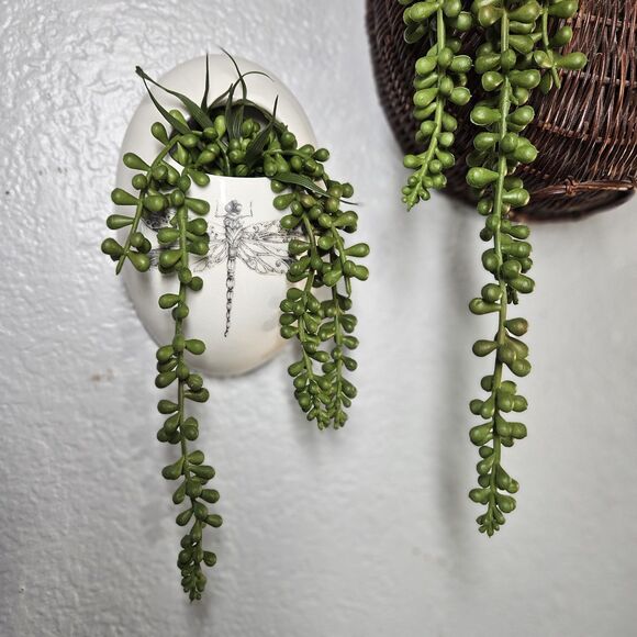 Vtg Wall Pocket Hanging Cream Ceramic Vase Container by Daphne Dragonfly Insect - Picture 6 of 12